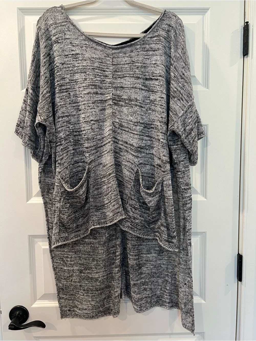 Free People Light Bright High Low Linen Knit Tunic Gray Pockets Medium